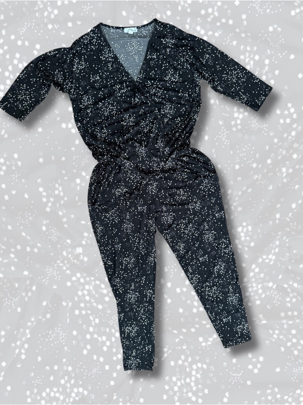 Allison Joy Black Speckled Faux-Wrap Jumpsuit
